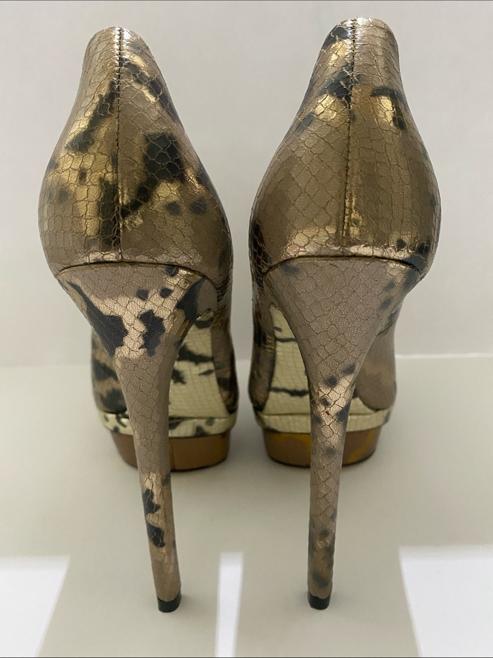 Brian Atwood Gold Python-Effect Platform Pumps - Picture 3 of 6